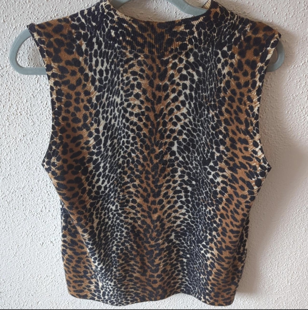 Bob Mackie Leopard Print High Neck Top